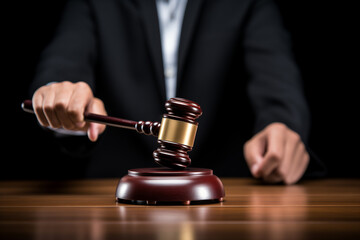 judge's gavel in the hands of the judge, close-up
