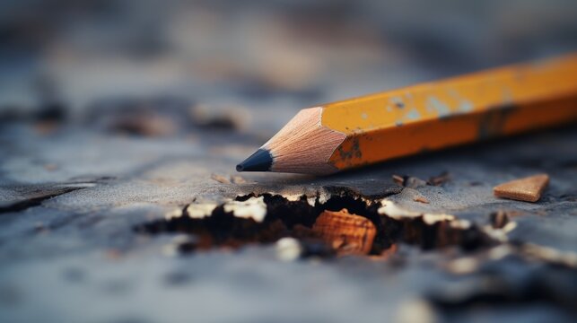 A pencil is sitting on top of a piece of wood, AI