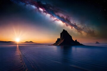 Monumental sculpture of the Sphinx and the great pyramids in the background, Giza Plateau, Egypt