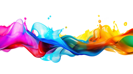 Liquid floating colorful, color splash in rainbow colors, acrylic paint isolated on transparent background, png
