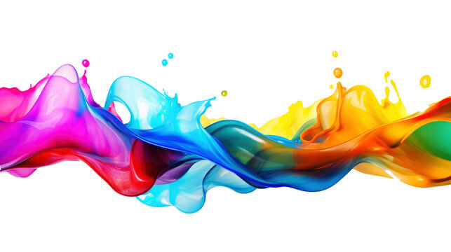 Liquid floating colorful, color splash in rainbow colors, acrylic paint isolated on transparent background, png