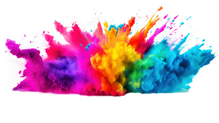 Exlosion of colorful powder with rainbow colors isolated against transparent background, little 3d effect, PNG
