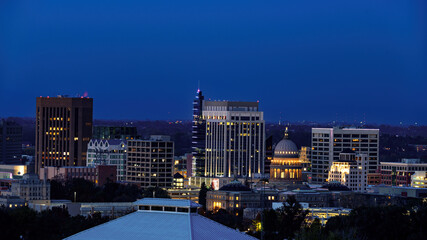 Little city of Boise Idaho skyline at night