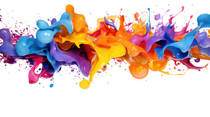 Liquid fluently colorful, color splash in rainbow colors, acrylic paint isolated on white background