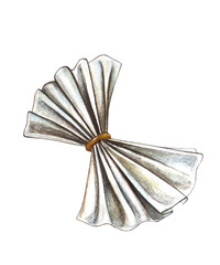 Watercolor napkin with decorative ring for table setting isolated on white.