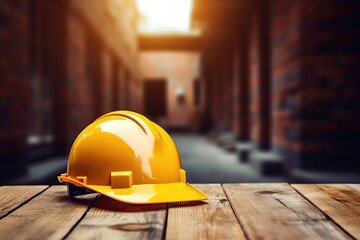 The importance of safety gear for construction workers and the presence of a helmet at a construction site - obrazy, fototapety, plakaty
