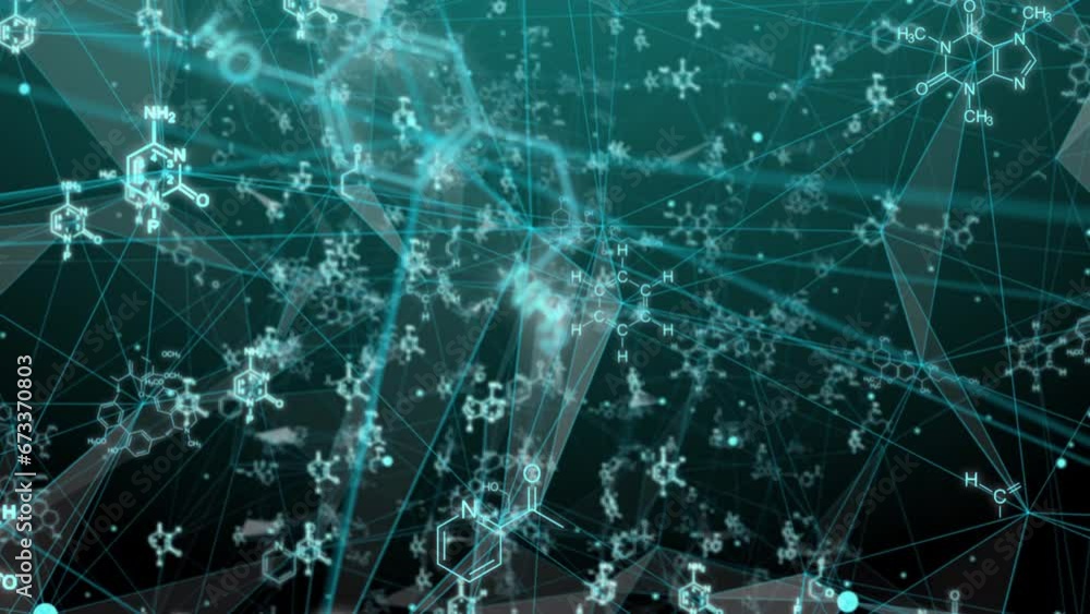 Wall mural animation of structural chemical formulas on a white background in abstract digital space. video loo