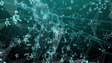 Animation of structural chemical formulas on a white background in abstract digital space. video loop - Powered by Adobe