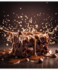 delicious brownie, exploding and chocolate splash
