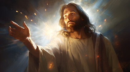Jesus Christ performing a miracle, divine light