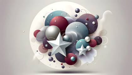 A dynamic composition of Christmas baubles in a swirl of festive colors and shapes against a soft background.