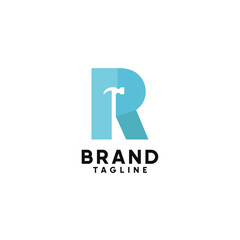 Letter R Hammer Logo Symbol Design Template Flat Style Vector
