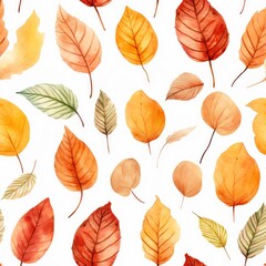 Fototapeta na wymiar Autumn leaves in a clip art design showcased through a watercolor drawing.