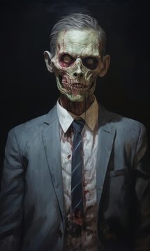 A suited zombie to life through the strokes of a paintbrush.
