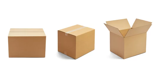 Fotobehang box package delivery cardboard carton packaging isolated shipping gift container brown send transport moving house relocation collection group © Lumos sp