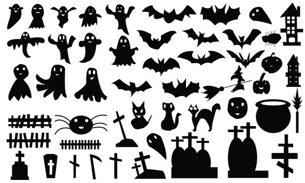 Set of silhouettes of Halloween on a white background. halloween vector set.