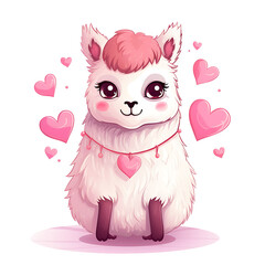 Beautiful cute llama, valentine llama design with hearts.