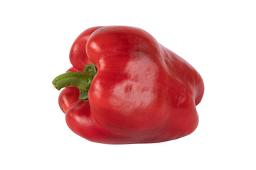 red bell pepper isolated on white background with clipping path, whole paprika close up, fresh organic vegetables