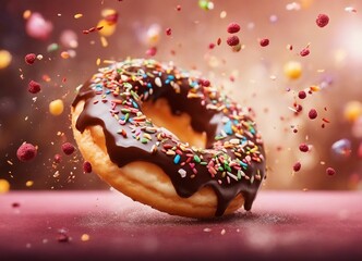 delicious colorful donut, exploding ingredients 

