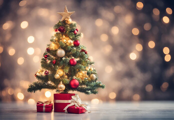 Decorated Christmas tree on blurred background.AI generated
