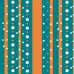 Teal and orange vertical stripes with small polka dots.