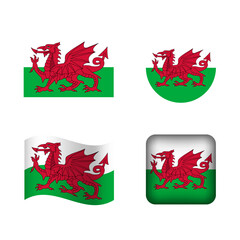 Vector Wales National Flag Icons Set