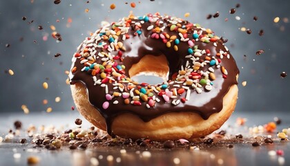 delicious colorful donut, exploding ingredients 


