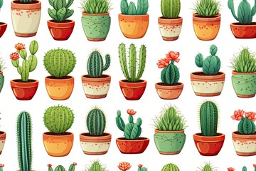 Cactus, cute children, cartoon, cartoon picture, sameless, pattern, watercolor