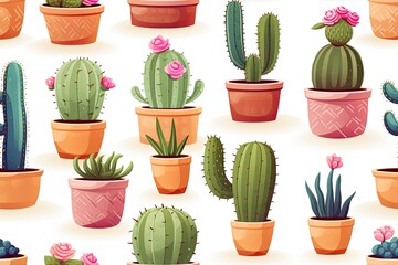 Cactus, cute children, cartoon, cartoon picture, sameless, pattern, watercolor