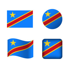 Vector Democratic Republic of the Congo National Flag Icons Set