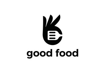 hand and spatula logo, good food, restaurant, chef, menu design icon template