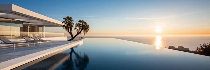 minimalist mansion, white marble exterior, infinity pool in the backyard, overlooks ocean, late...