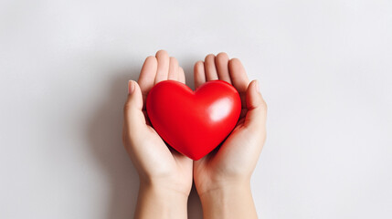 close up of hands with red heart. Generative AI