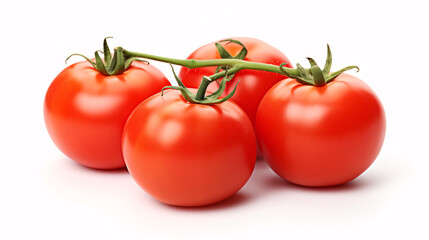 Three ripe tomatoes, set against an isolated white backdrop, make a delightful food display.