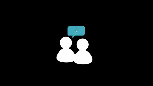 3 animations of two person icons communicating. Speech bubble with an exclamation mark appearing on top of the icons in different colors.