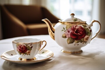 Porcelain teapot and teacup floral set