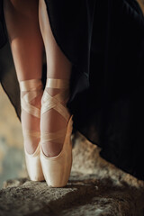 Ballerina pointe shoes while standing in a pointe position