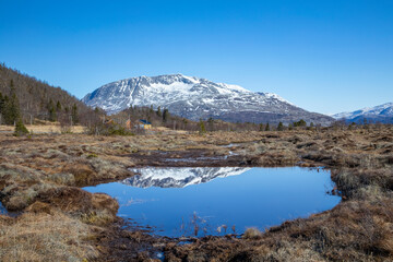 Naklejka premium Small ponds in mountain.Generative AI