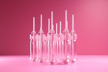 3D disposable syringes on pink backdrop. Vaccination concept. Generative AI