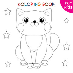 Cute animals. Little cute kitten and stars. Coloring book template for children. Editable vector