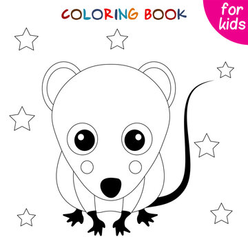 Cute animals. Little mouse and stars. Coloring book template for children. Editable vector