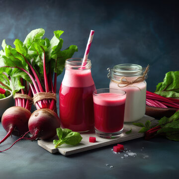 written composition of fresh and healthy beetroot juice, good for heart and blood pressure, drinks concept, generative ai