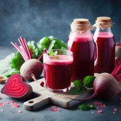 written composition of fresh and healthy beetroot juice, good for heart and blood pressure, drinks concept, generative ai	