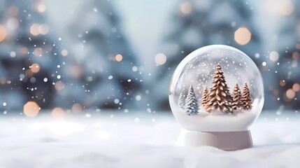 Fototapeta na wymiar Chrismas decorations on a white snow. Chrismas ball on a blurred background with snowflakes.
