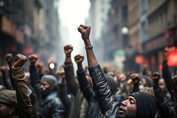 Fototapeta na wymiar Crowd of african american people fighting for freedom on a protest against racial discrimination