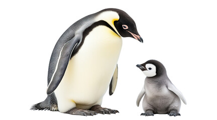 Penguin parent with cute chick, cut out - obrazy, fototapety, plakaty
