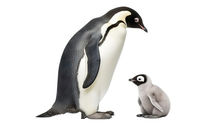 Penguin parent with cute chick, cut out - obrazy, fototapety, plakaty