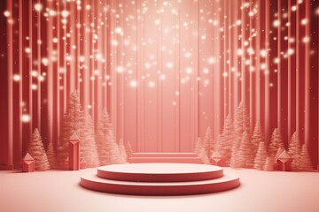 Merry Christmas banner with stage product display cylindrical shape and festive decoration for christmas, Minimal scene for mockup products, promotion display, 3D rendering product display platform.