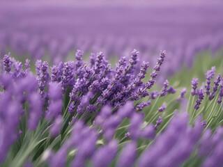 Fototapeta premium Horizontal blur wallpaper with purple lavender. Detailed image of violet flower.