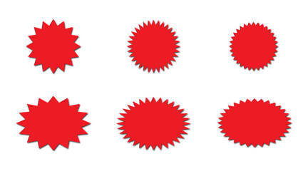 Red star burst icon set. Vector illustration